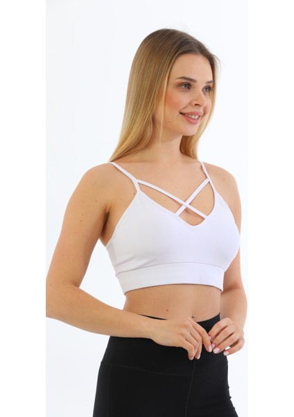 Ön Kısmı Çarpaz Ince Askılı Toparlayıcı Crop Büstiyer Siyah modelleri