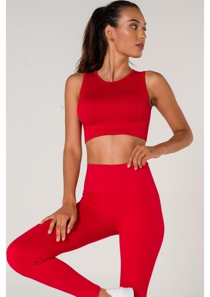 Fitilli Crop Top Seamless Spor Sütyeni Kırmızı