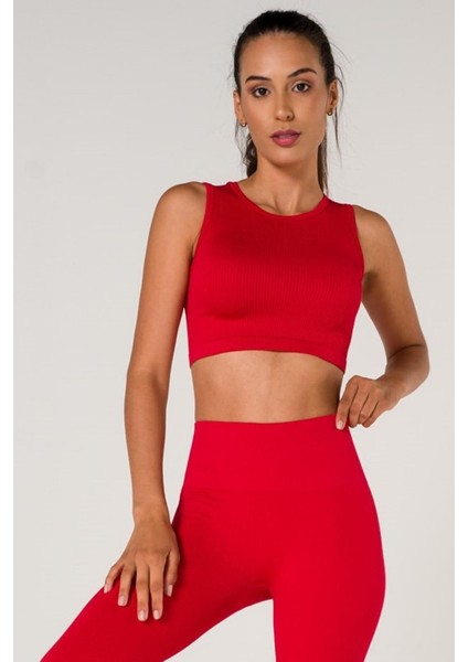 Fitilli Crop Top Seamless Spor Sütyeni Kırmızı