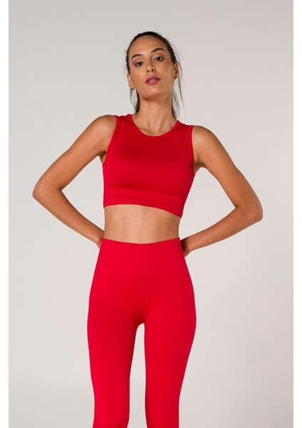 Fitilli Crop Top Seamless Spor Sütyeni Kırmızı