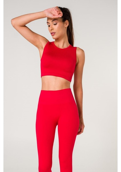 Fitilli Crop Top Seamless Spor Sütyeni Kırmızı