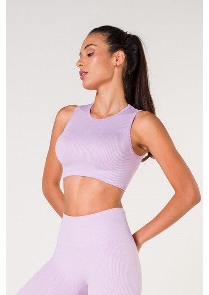 Fitilli Crop Top Seamless Spor Sütyeni Lila