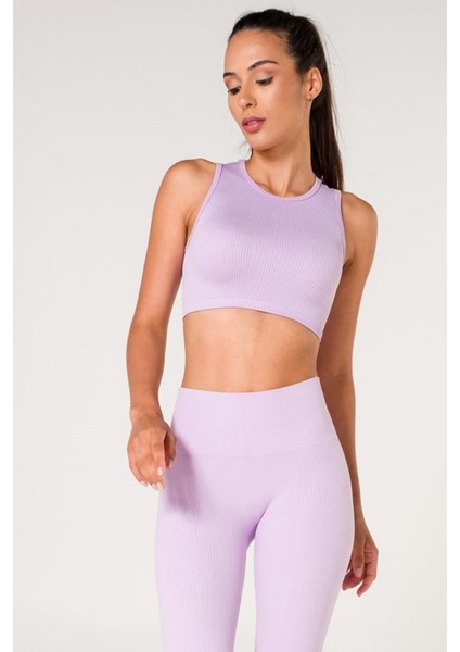 Fitilli Crop Top Seamless Spor Sütyeni Lila