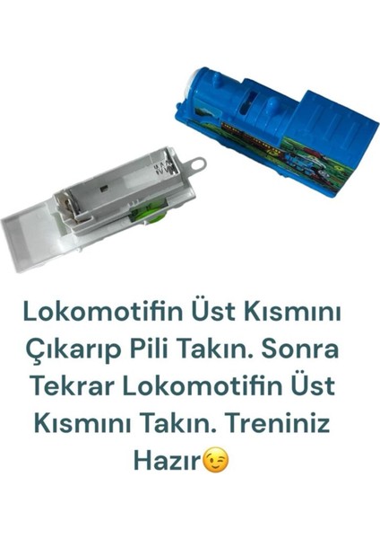 Raylı Vagonlu Pilli Thomas Tren Seti - 1 Lokomotif 2 Vagonlu Pilli Sesli Hareketli Tren Seti