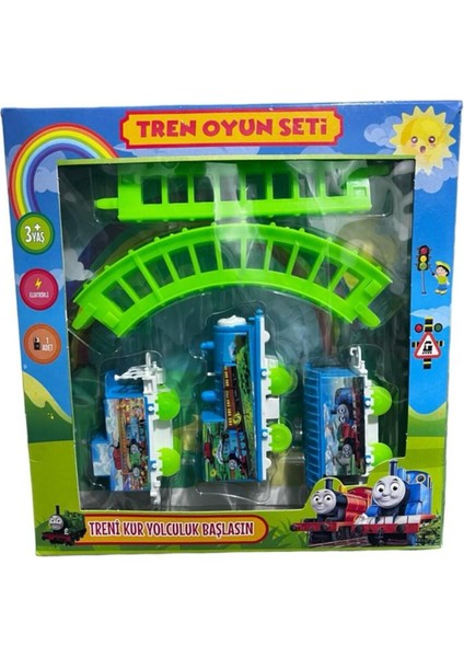 Raylı Vagonlu Pilli Thomas Tren Seti - 1 Lokomotif 2 Vagonlu Pilli Sesli Hareketli Tren Seti