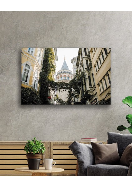 Istanbul Sarmaşıklı Sokak ve Galata Manzaralı Cam Tablo