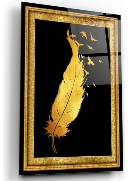 Gold Tüy ve Kuşlar Cam Tablo