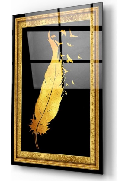 Gold Tüy ve Kuşlar Cam Tablo