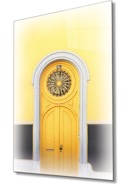 Sarı Eski Kapı Cam Tablo Yellow
