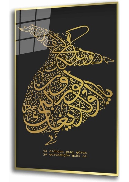 Mevlana Semazen Sarı Siyah Cam Tablo
