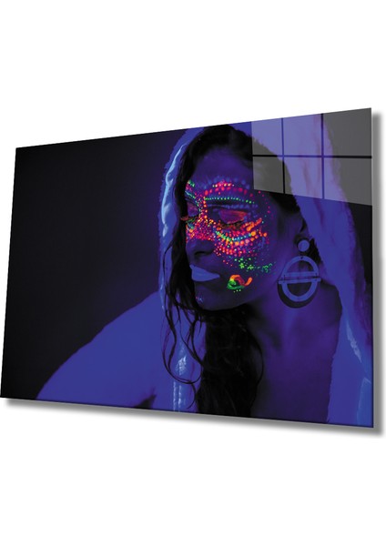 Neon Makyajlı Kadın Cam Tablo