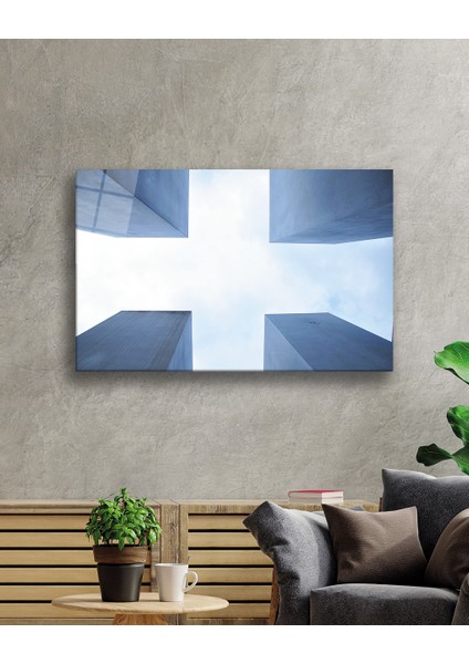 Mavi Aşağıdan Yukarı Doğru Geometrik Cam Tablo