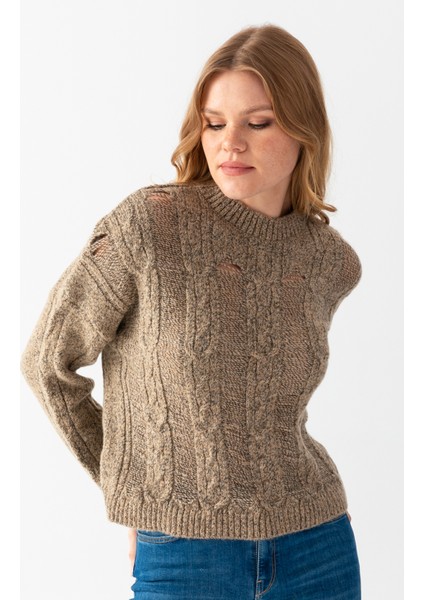 Saç Örgü Bisiklet Yaka Kazak