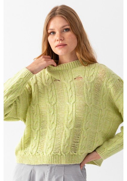 Saç Örgü Bisiklet Yaka Kazak