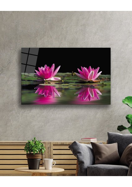 Pembe Lotus Çiçeği Cam Tablo