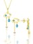 Gümüş Altın Yaldızlı Akuamarin ve Zirkon Taşlı Bulut Kolye ve Küpe Ikili Set SGTL12352GOLD 1