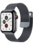 Apple Watch 42 mm / 44MM / 45MM / 49 mm (Seriler /se/ultra ile Uyumlu) Milanes Loop Mıknatıslı Hasır Metal Kordon Koyu Gri 1