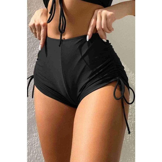 Aria's Closet Özel Tasarım Büzgü Detaylı Bikini Altı Siyah