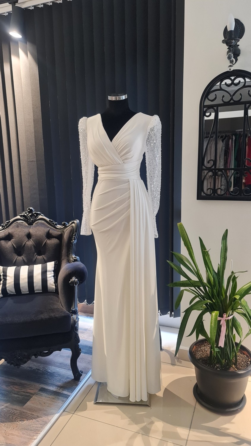 Moda Makko Halter Yaka Drapedetaylı Pileli Etekli Mezuniyet Elbisesi görsel 4