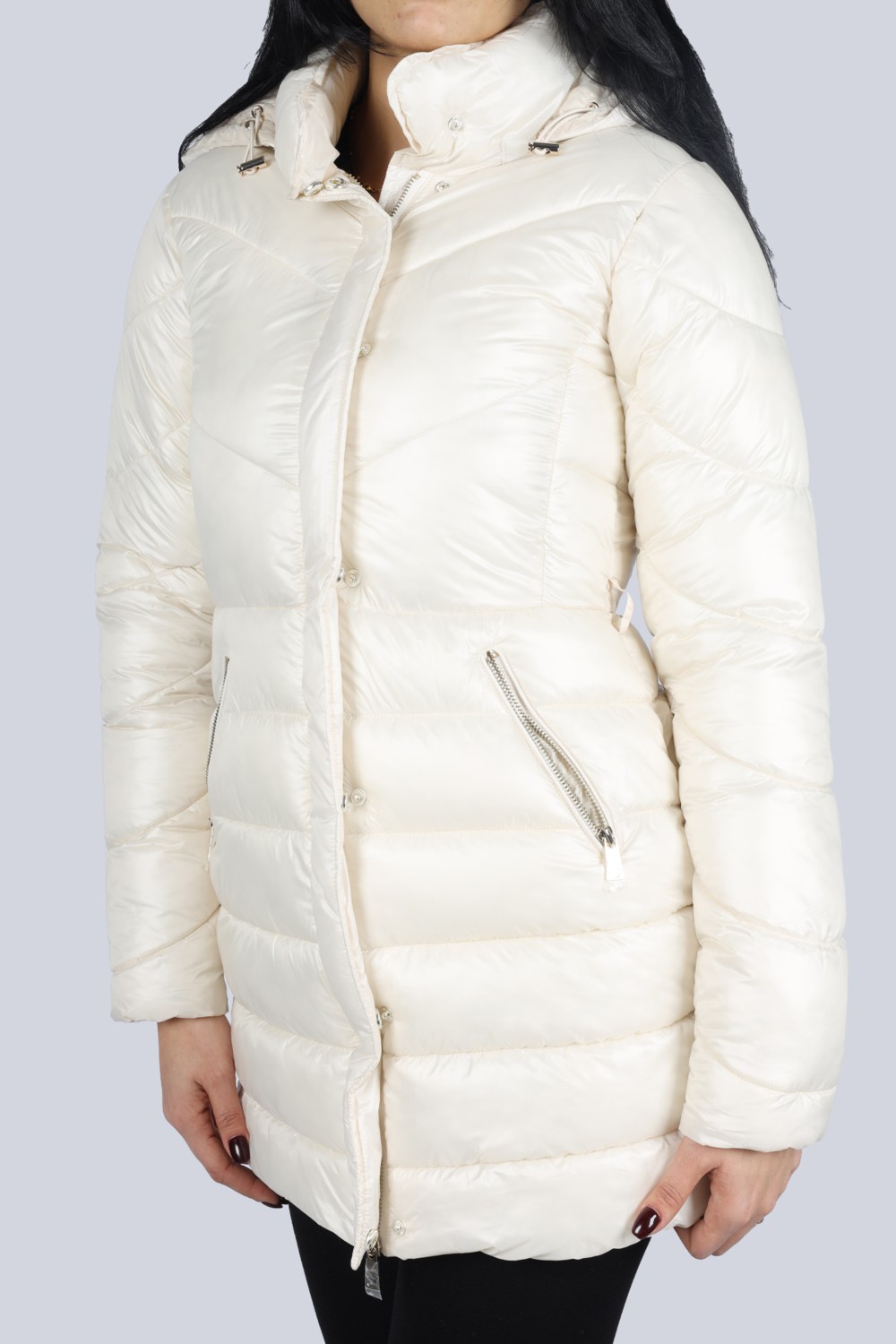 Liu Jo Kadın Kapşonlu Yaka Marka Detaylı Fermuarlı Şişme Turkuaz Mont MF3065TS045-85128 görsel 2