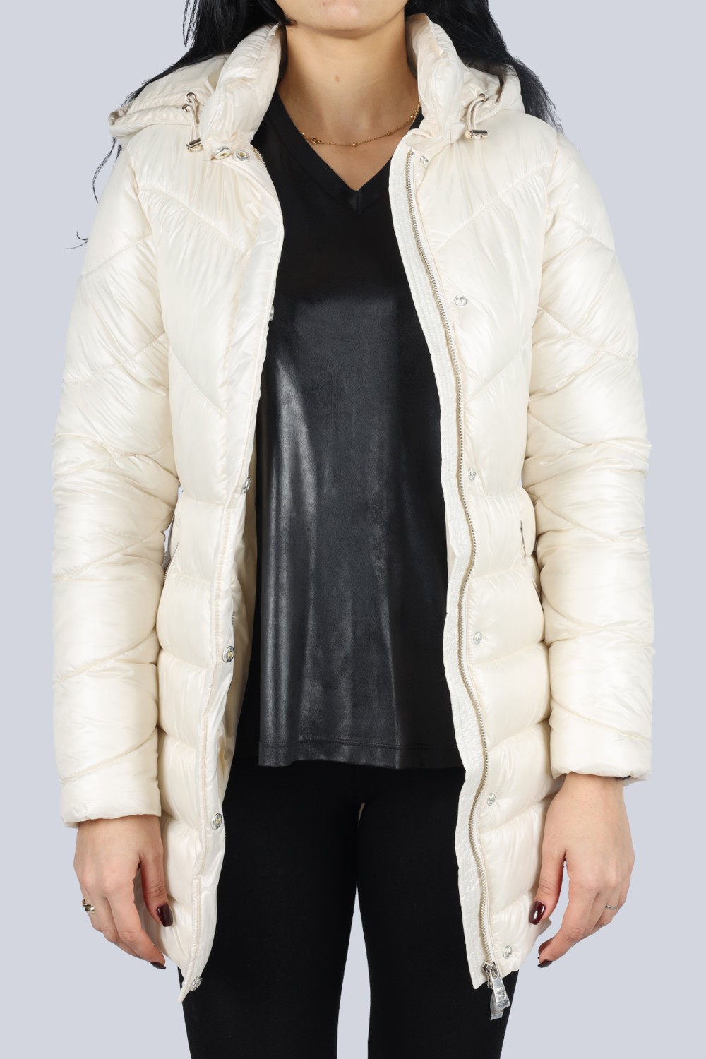 Liu Jo Kadın Kapşonlu Yaka Marka Detaylı Fermuarlı Şişme Turkuaz Mont MF3065TS045-85128 görsel 3