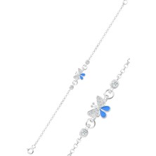 Söğütlü Silver Gümüş Zirkon Taşlı Mavi  Mineli Kelebek Modeli Çocuk Bileklik SGTL12322MAVI