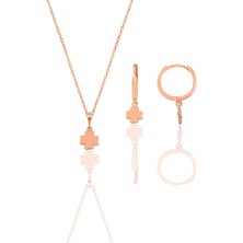 Söğütlü Silver Gümüş Rose Üç Boyutlu Minimal Yonca Modeli Kolye ve Küpe Seti SGTL12392YONCA