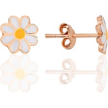 Söğütlü Silver Gümüş Rose Mineli Papatya Çocuk Küpesi SGTL12366ROSE