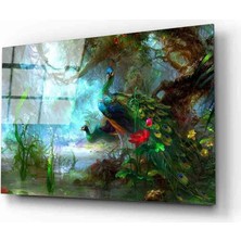 Miraax Fütüristik Tavus Kuşu Cam Tablo