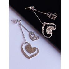 Keskin Gümüş 925 Ayar Gümüş Zirkon Taşlı Plaka Kalp Sallantılı Trend Kadın Küpe Sevgililer Günü Hediye