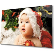 Miraax Noel Şapkalı Bebek Cam Tablo
