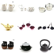 Pengfu Shop Gök Mavisi Tarzı 1:12 Evcilik Minyatür Mutfak Eşyaları Pişirme Gereçleri Mini Pot Kazan Kapaklı Tava Kahve Çay Bardakları Seramik Pot Oyun Mutfak Oyuncak (Yurt Dışından)