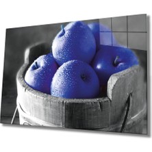 Miraax Mavi Elmalar Cam Tablo Blue Apples Wall Hanging