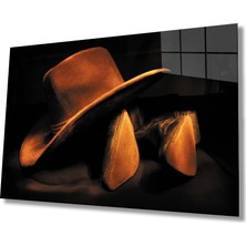 Miraax Kovboy Şapkası Kovboy  Ayakkabısı Cam Tablo