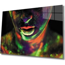 Miraax Karanlıkta Parlayan Kadın Neon Cam Tablo