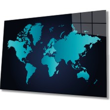 Miraax Mavi Dünya Haritası  Cam Tablo