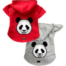 Kedi & Köpek Kıyafeti Sweatshirt - Panda Baskılı Kırmızı & Gri 2'li Set Sweatshirt