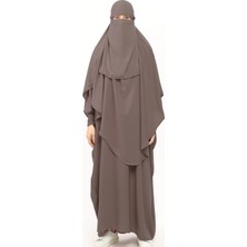 Altobeh Sultanbaş Nikaplı Çarşaf Cilbab Khimar Abaya Kolu Lastikli Hakim Yaka Peçeli Ferace Medine İpek-Vizon-L/XL