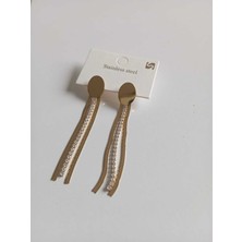 Stainless Steel Zirkon Taşlı Düz Gold Renk Paslanmaz Çelik Küpe