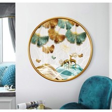 Miraax Gold Çiçekler Yuvarlak Cam Tablo