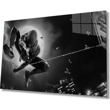 Miraax Siyah Beyaz Örümcek Adam Cam Tablo