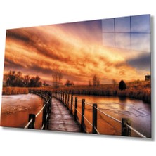 Miraax Gün Batımı Manzarası Ahşap Köprü Cam Tablo