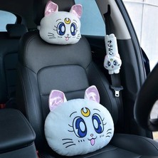 Cdwishbest A1PC Doku Kutusu Stili Yeni Karikatür Kafalık Yastık Sevimli Araba Luna Kedi Kafası Peluş Boyun Yastık Araba Koltuğu Kafalık Yastık Kawaii Kızlar Için Araba Aksesuarları (Yurt Dışından)