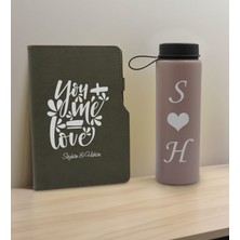 Bk Gift Sevgiliye Özel Isimli Gri Termo Defter ve Gri Cam Matara Hediye Seti-10, Sevgiliye Hediye, Sevgililer Günü, Yeni Iş Hediyesi