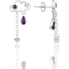 Söğütlü Silver Gümüş Rodyumlu Ametis ve Zirkon Taşlı Bulut Küpe SGTL12348RODAJ