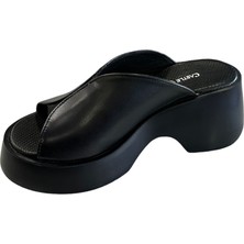 Castle Black 42614 Kadın Hakiki Deri Yazlık Terlik Siyah