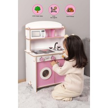 ROZİTOYS ÇG83 Pembe Ahşap Çocuk Mutfağı Pembe, Ahşap Mutfak Oyuncağı, Hediye Çocuk Halısı