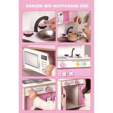 ROZİTOYS ÇG83 Pembe Ahşap Çocuk Mutfağı Pembe, Ahşap Mutfak Oyuncağı, Hediye Çocuk Halısı