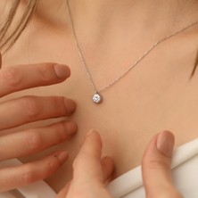 Nox Jewelry 925 Ayar Gümüş  Nisan Doğum Taşı Kolye – Yuvarlak Tektaş Minimal Kadın Kolye - CNS00110