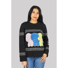 Kadın Logolu Desenli Uzun Kollu Günlük Kullanım Antrasit Kazak Poddle Lovers-Antrasit